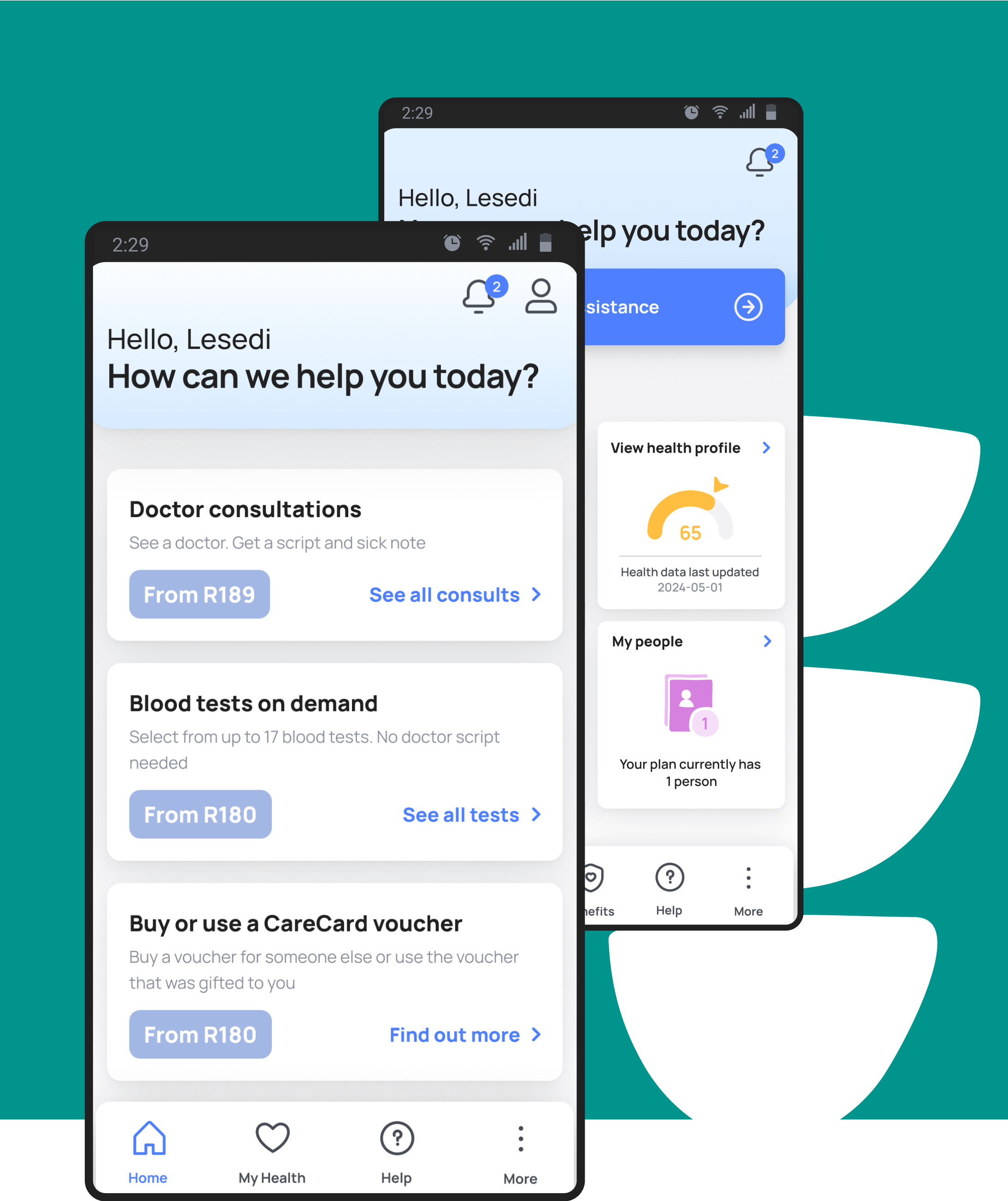 Unu Health app home screen showing various digital medical healthcare services